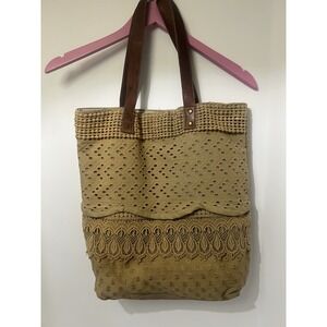 Mona B Khaki And Lace Hobo Tote Bag - E164